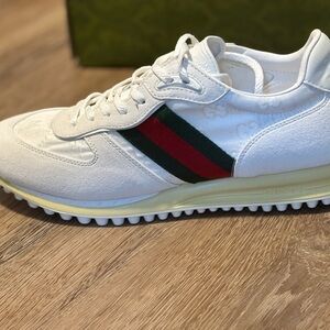 Gucci White Sneakers with Red and Green Accents